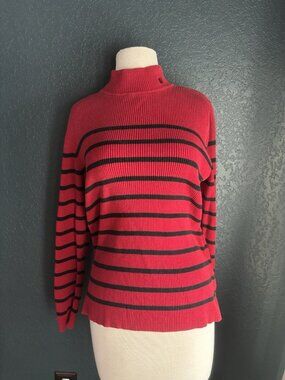 VTG Lauren Ralph Lauren Classic Red Black Ribbed Turtleneck Sweater Sz XL Cotton